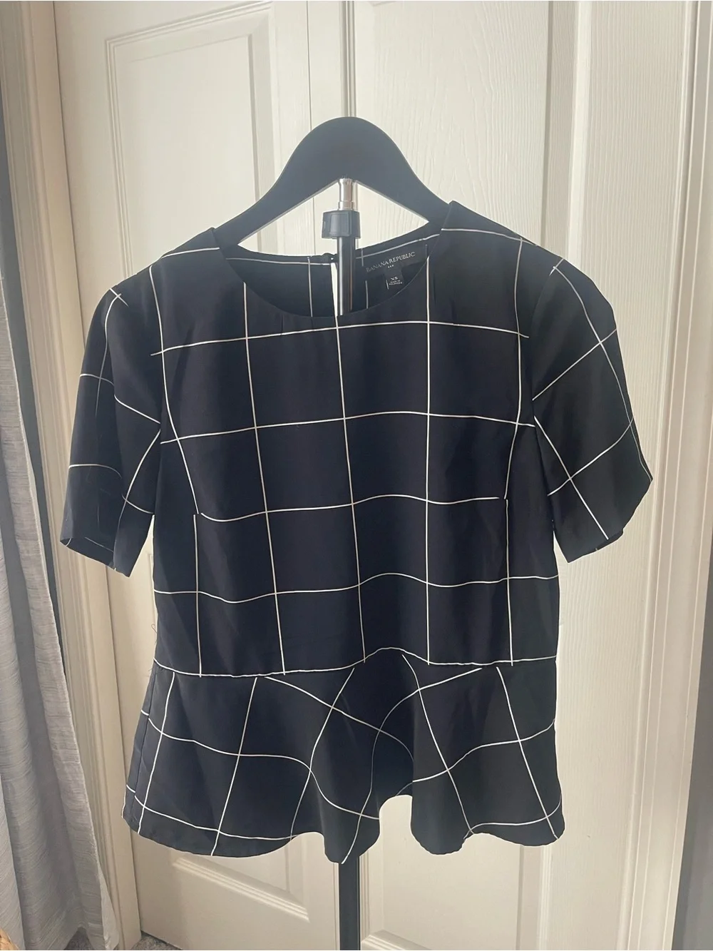 Banana Republic Black & White Windowpane Peplum Blouse